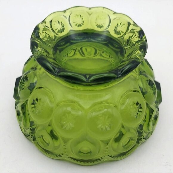 Vintage L E Smith Avocado Green Moon & Stars Small Glass Footed Candy Bowl - Picture 3 of 6